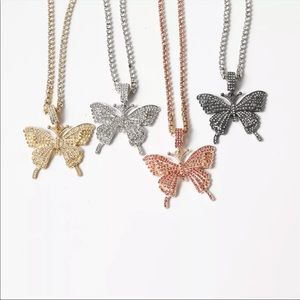 Rose gold - Shiny Rhinestone Butterfly Necklace
